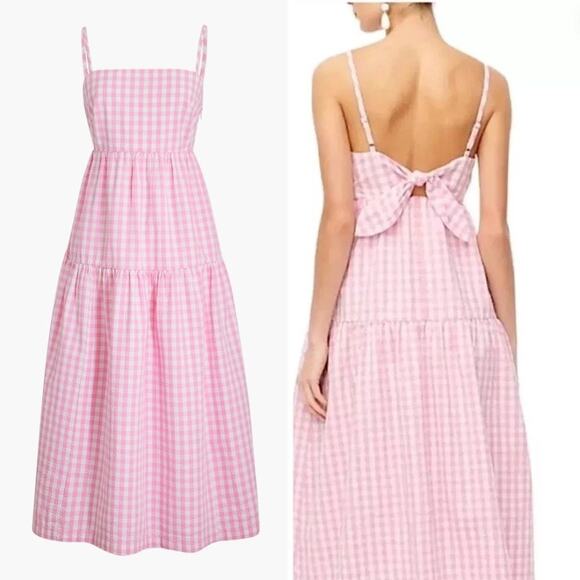 J. Crew gingham print cotton pink maxi dress size 14 - Picture 1 of 9